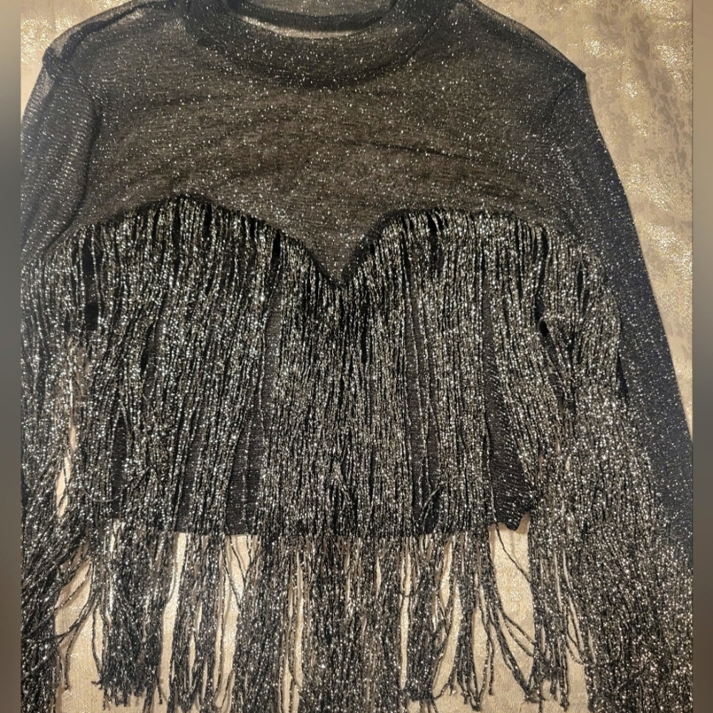 Long sleeve Crop Sheer top with tassles